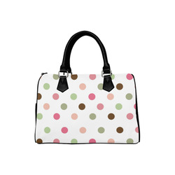 Large Pink Brown Green Polka Dots, Pastel Spotted Design Boston Handbag (Model 1621)