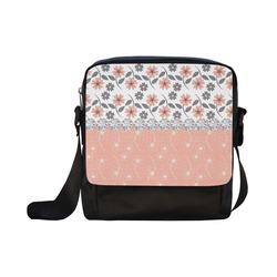 Grey Peach Flowers, Silver Gemstones, Sparkly Floral Pattern Crossbody Nylon Bags (Model 1633)