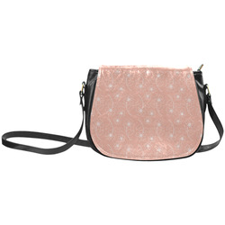 Peach Pink Flower White Outline Design, Floral Pattern Classic Saddle Bag/Small (Model 1648)