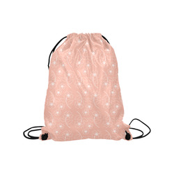 Peach Pink Flower White Outline Design, Floral Pattern Medium Drawstring Bag Model 1604 (Twin Sides) 13.8"(W) * 18.1"(H)