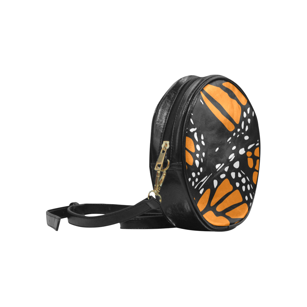 Shoulderbag - Monarch, Black & Orange Round Sling Bag (Model 1647)