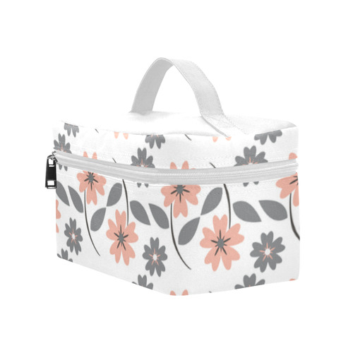Peach Flowers, Grey Flowers, Floral Pattern. Flower Design Cosmetic Bag/Large (Model 1658)
