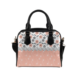 Grey Peach Flowers, Silver Gemstones, Sparkly Floral Pattern Shoulder Handbag (Model 1634)