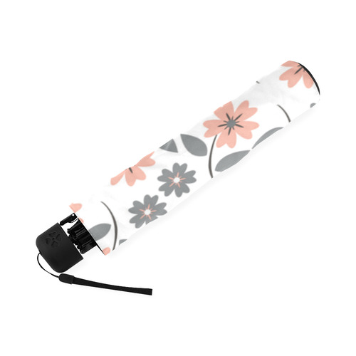 Grey Peach Flowers, Silver Gemstones, Sparkly Floral Pattern Foldable Umbrella (Model U01)