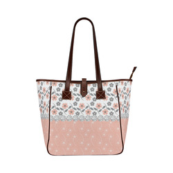Grey Peach Flowers, Silver Gemstones, Sparkly Floral Pattern Classic Tote Bag (Model 1644)