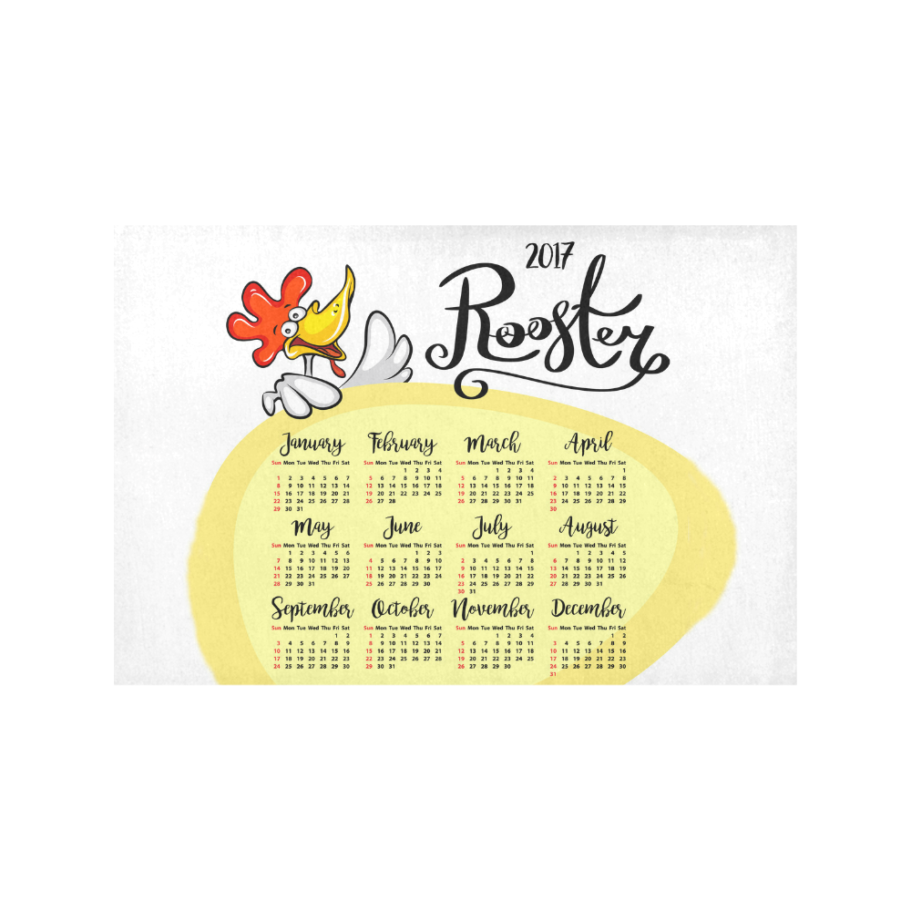 2017 Calendar with Funny Cartoon Rooster Placemat 12''x18''