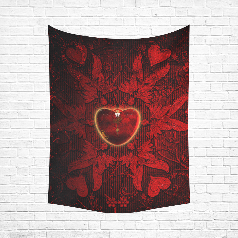 Heart on vintage background Cotton Linen Wall Tapestry 60"x 80"