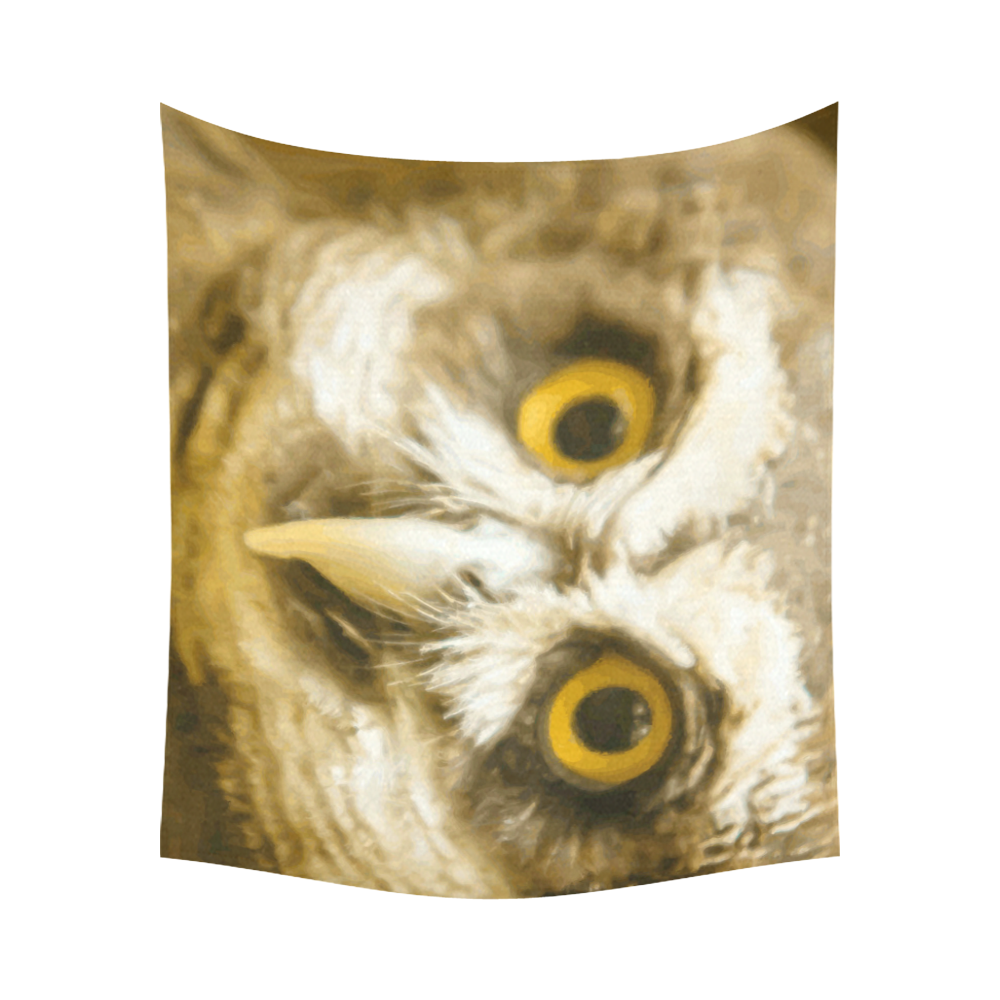 Owl With Golden Eyes Nature Art Cotton Linen Wall Tapestry 60"x 51"