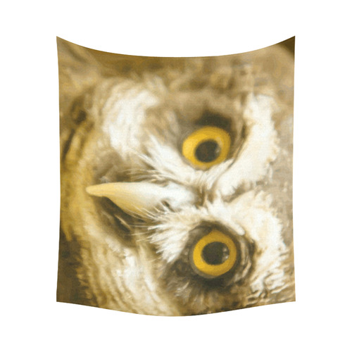 Owl With Golden Eyes Nature Art Cotton Linen Wall Tapestry 60"x 51"