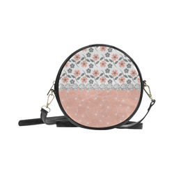 Grey Peach Flowers, Silver Gemstones, Sparkly Floral Pattern Round Sling Bag (Model 1647)
