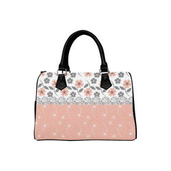 Grey Peach Flowers, Silver Gemstones, Sparkly Floral Pattern Boston Handbag (Model 1621)