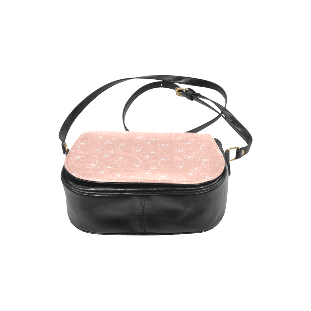 Peach Pink Flower White Outline Design, Floral Pattern Classic Saddle Bag/Small (Model 1648)