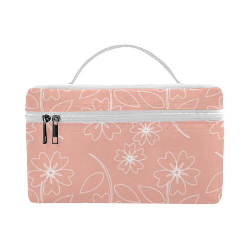 White Flowers on Peach Pink, Flower Design, Floral Pattern Cosmetic Bag/Large (Model 1658)