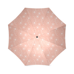 Peach Pink Flower White Outline Design, Floral Pattern Foldable Umbrella (Model U01)