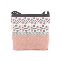 Grey Peach Flowers, Silver Gemstones, Sparkly Floral Pattern Crossbody Bags (Model 1613)