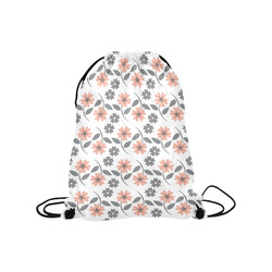 Peach Flowers, Grey Flowers, Floral Pattern. Flower Design Medium Drawstring Bag Model 1604 (Twin Sides) 13.8"(W) * 18.1"(H)