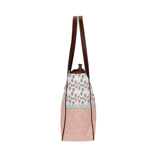 Grey Peach Flowers, Silver Gemstones, Sparkly Floral Pattern Classic Tote Bag (Model 1644)