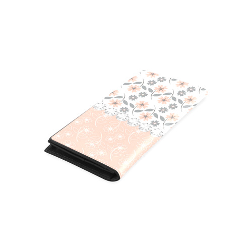 Grey Peach Flowers, Silver Gemstones, Sparkly Floral Pattern Women's Leather Wallet (Model 1611)