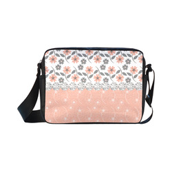 Grey Peach Flowers, Silver Gemstones, Sparkly Floral Pattern Classic Cross-body Nylon Bags (Model 1632)