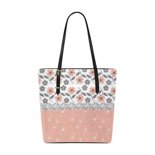 Grey Peach Flowers, Silver Gemstones, Sparkly Floral Pattern Euramerican Tote Bag/Small (Model 1655)