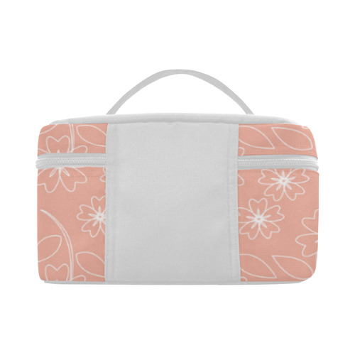 White Flowers on Peach Pink, Flower Design, Floral Pattern Cosmetic Bag/Large (Model 1658)