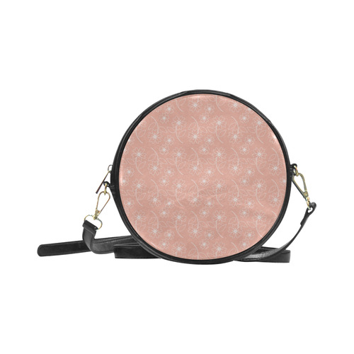 Peach Pink Flower White Outline Design, Floral Pattern Round Sling Bag (Model 1647)