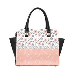 Grey Peach Flowers, Silver Gemstones, Sparkly Floral Pattern Classic Shoulder Handbag (Model 1653)