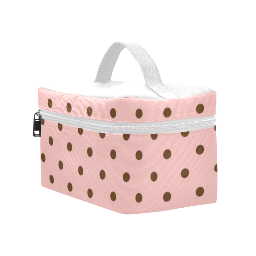 Brown Pink Polka Dots, Vintage Polka Dot Pattern Cosmetic Bag/Large (Model 1658)