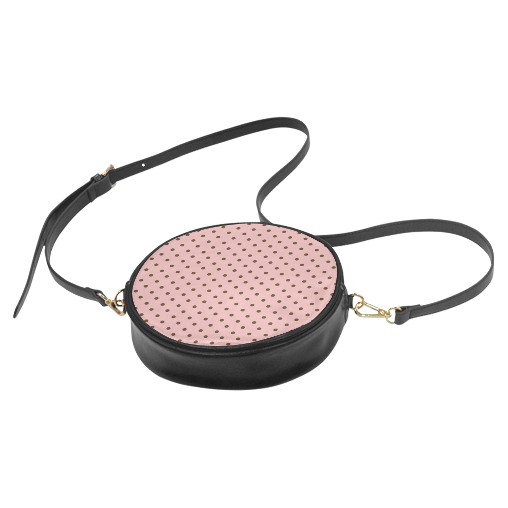 Brown Pink Polka Dots, Vintage Polka Dot Pattern Round Sling Bag (Model 1647)