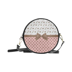 Brown Pink Flowers, Floral Pattern, Pink Brown Polka Dots, Brown Bow Round Sling Bag (Model 1647)