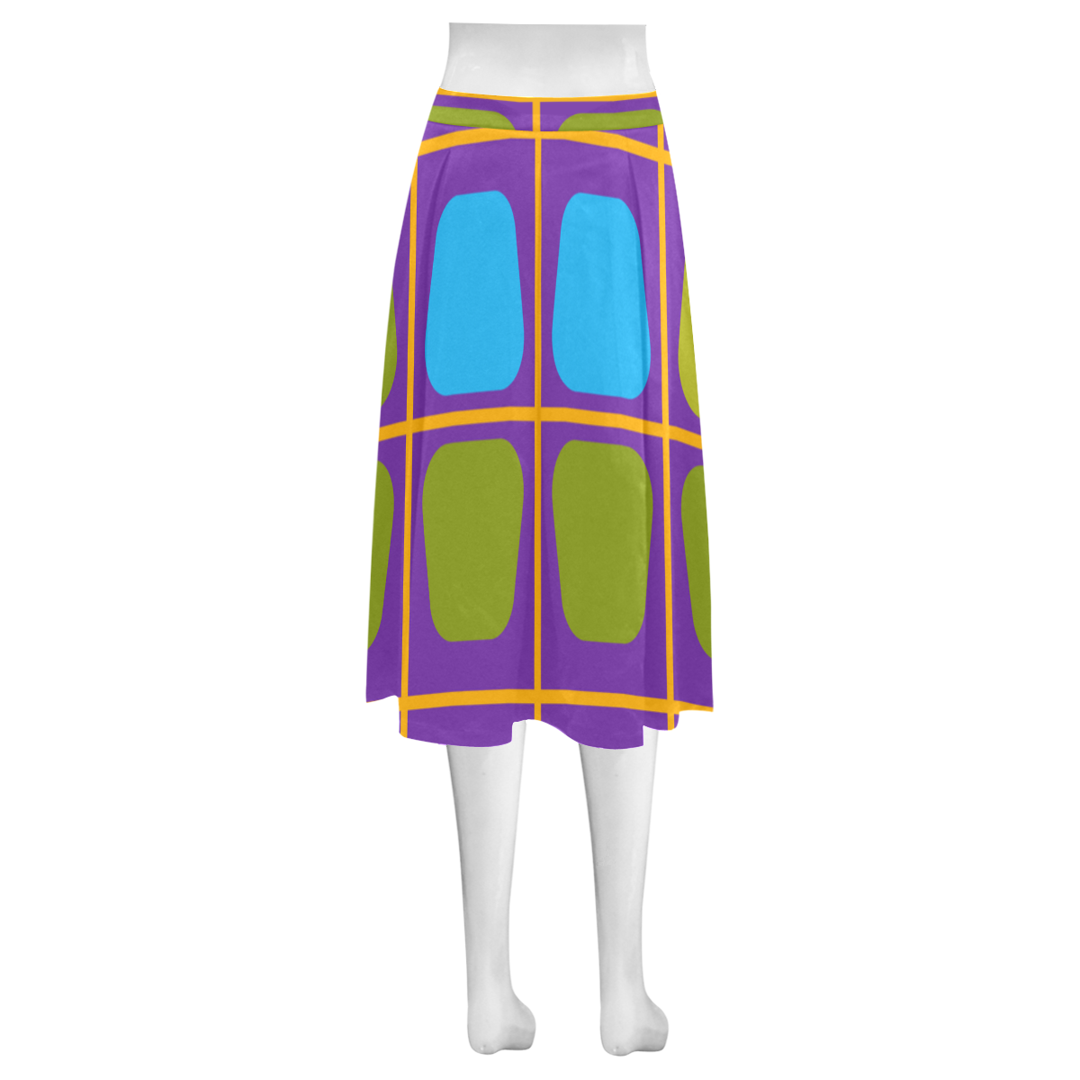 Shapes in squares pattern34 Mnemosyne Women's Crepe Skirt (Model D16)