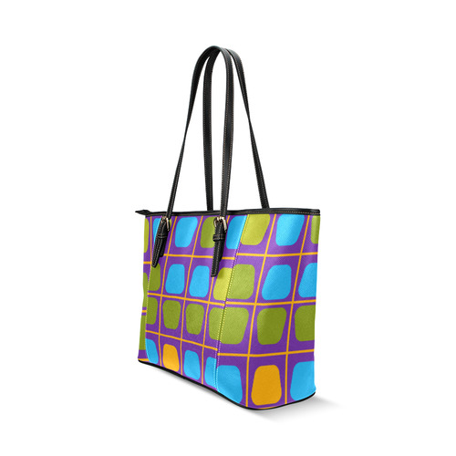 Shapes in squares pattern34 Leather Tote Bag/Large (Model 1640)