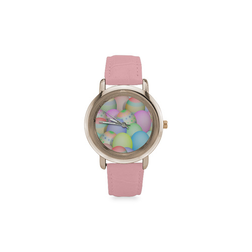 Pastel Colored Easter Eggs Women's Rose Gold Leather Strap Watch(Model 201)