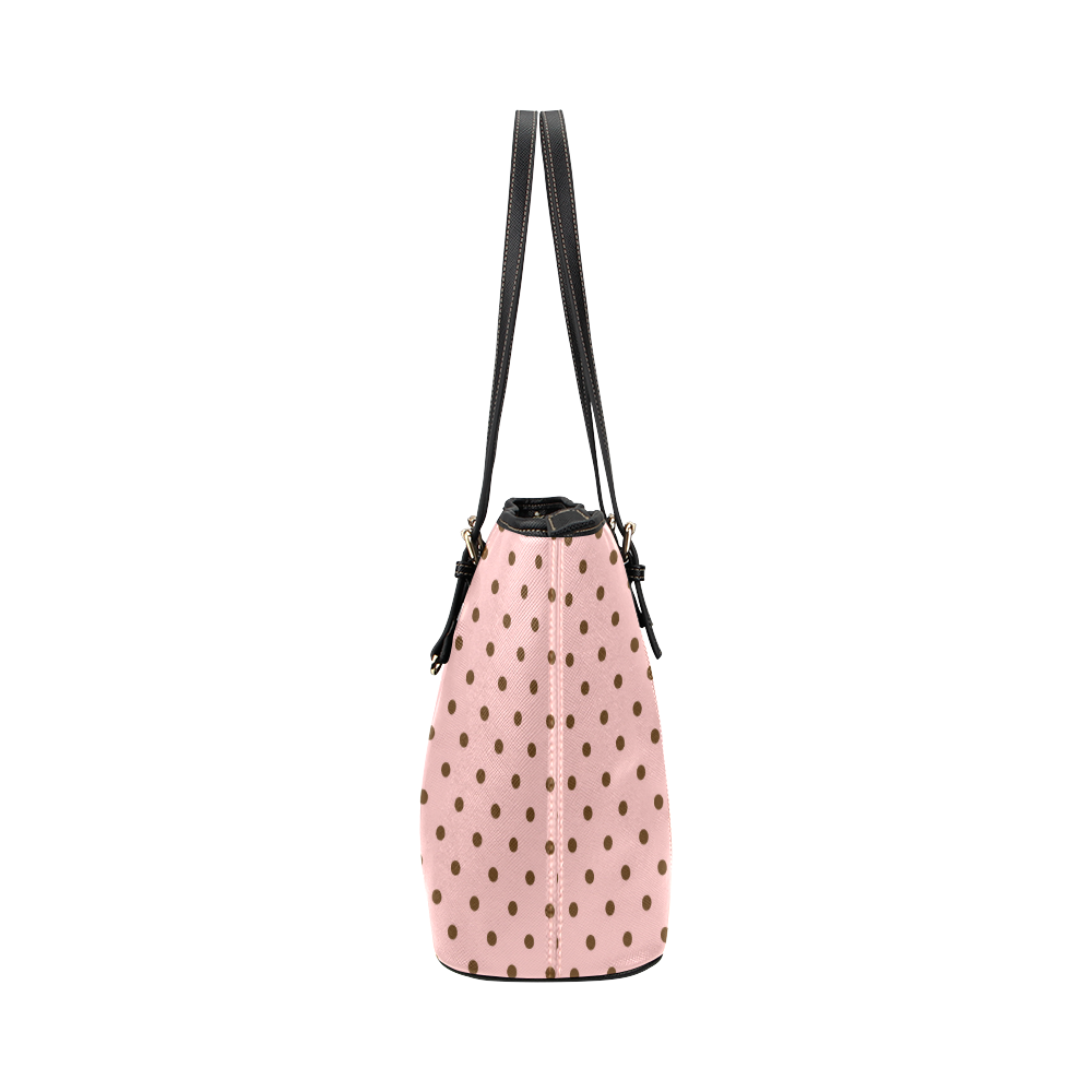 Brown Pink Polka Dots, Vintage Polka Dot Pattern Leather Tote Bag/Small (Model 1651)
