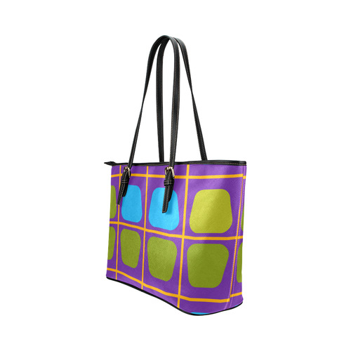 Shapes in squares pattern34 Leather Tote Bag/Large (Model 1651)