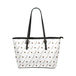 Brown Flowers, Pink Roses, Flower Design, Floral Pattern Leather Tote Bag/Small (Model 1651)