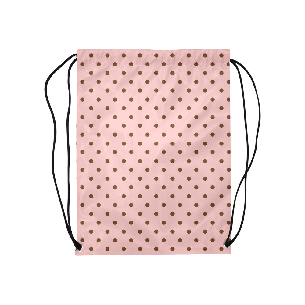 Brown Pink Polka Dots, Vintage Polka Dot Pattern Medium Drawstring Bag Model 1604 (Twin Sides) 13.8"(W) * 18.1"(H)