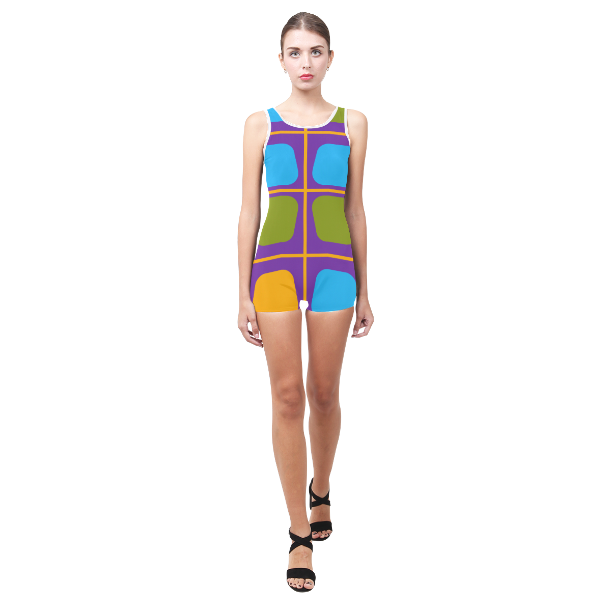 Shapes in squares pattern34 Classic One Piece Swimwear (Model S03)
