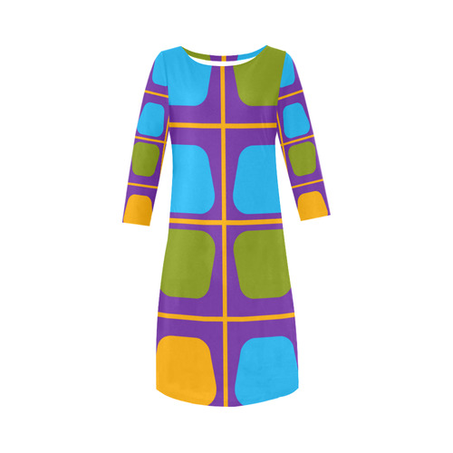 Shapes in squares pattern34 Round Collar Dress (D22)
