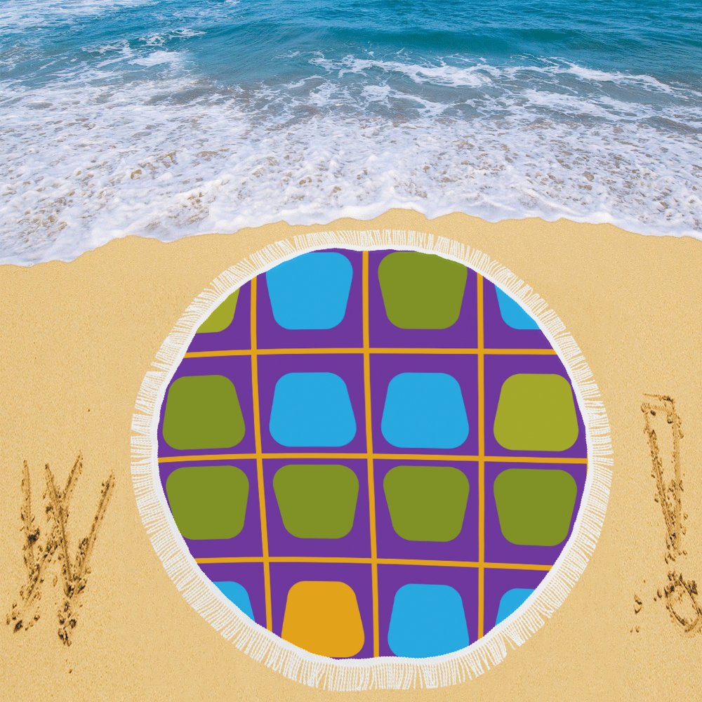 Shapes in squares pattern34 Circular Beach Shawl 59"x 59"