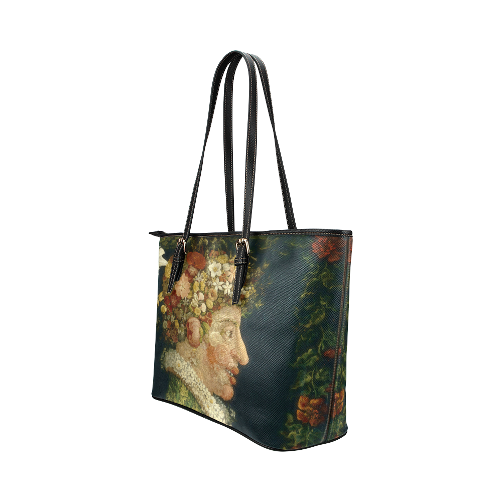 Awesome Painting Spring  from Guiseppe Arcimboldo Leather Tote Bag/Large (Model 1651)