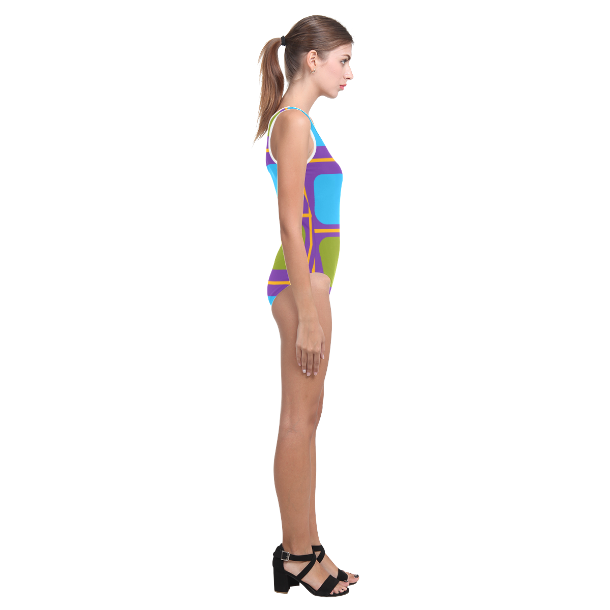 Shapes in squares pattern34 Vest One Piece Swimsuit (Model S04)