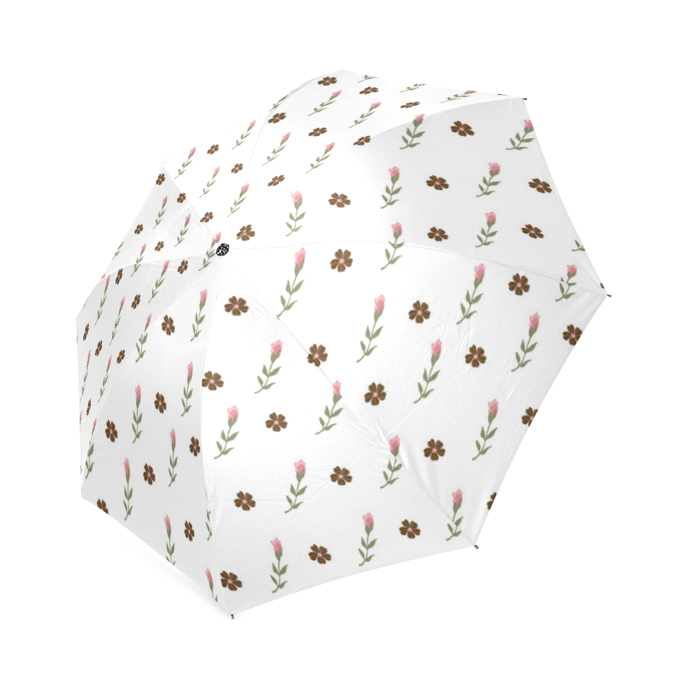 Brown Flowers, Pink Roses, Flower Design, Floral Pattern Foldable Umbrella (Model U01)