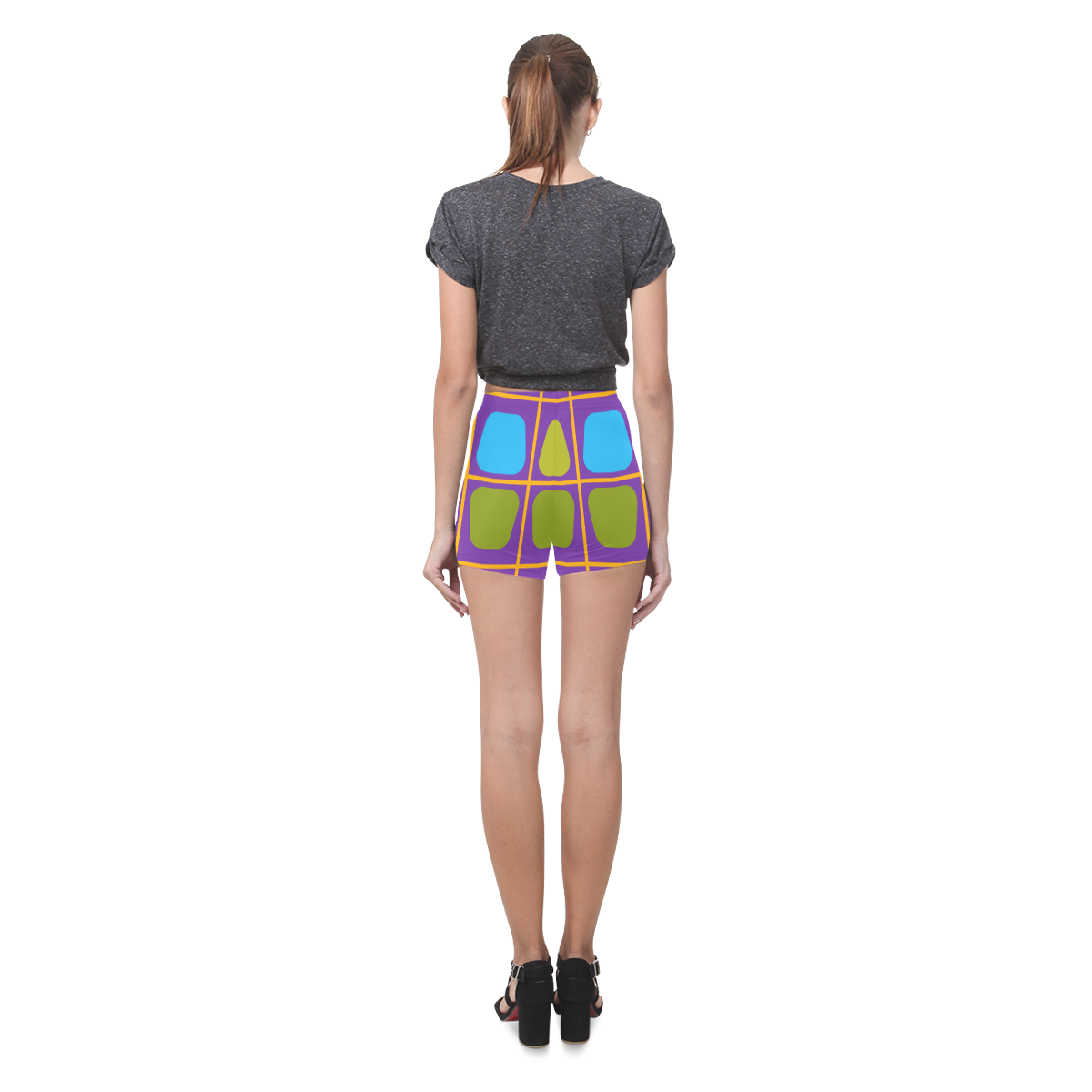 Shapes in squares pattern34 Briseis Skinny Shorts (Model L04)