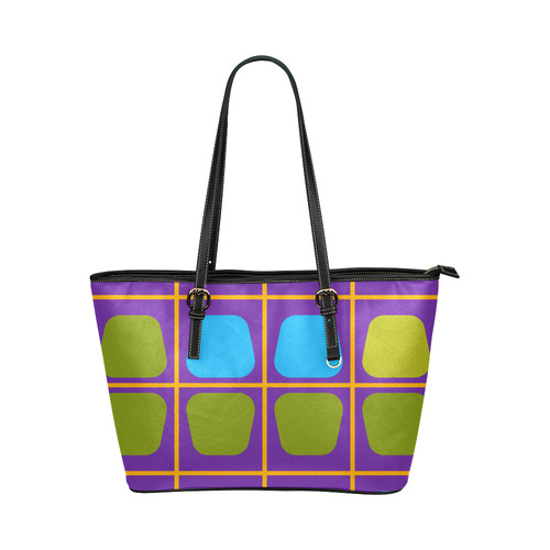 Shapes in squares pattern34 Leather Tote Bag/Large (Model 1651)