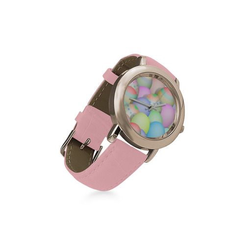 Pastel Colored Easter Eggs Women's Rose Gold Leather Strap Watch(Model 201)