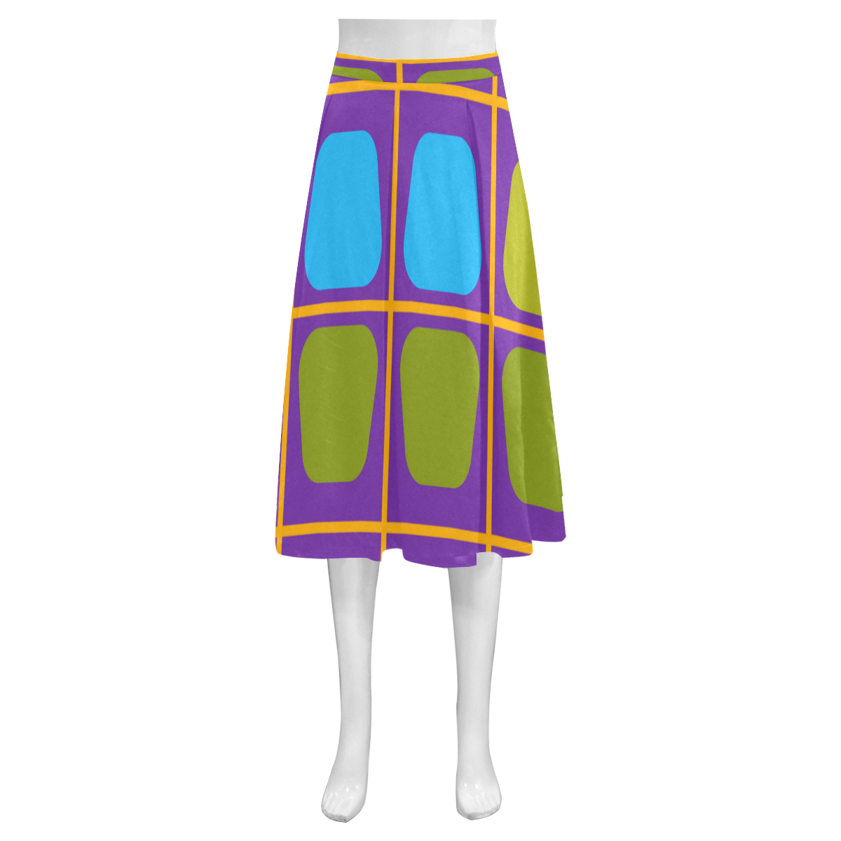 Shapes in squares pattern34 Mnemosyne Women's Crepe Skirt (Model D16)