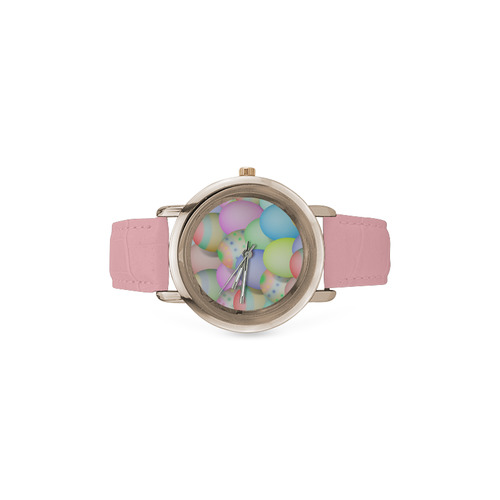Pastel Colored Easter Eggs Women's Rose Gold Leather Strap Watch(Model 201)