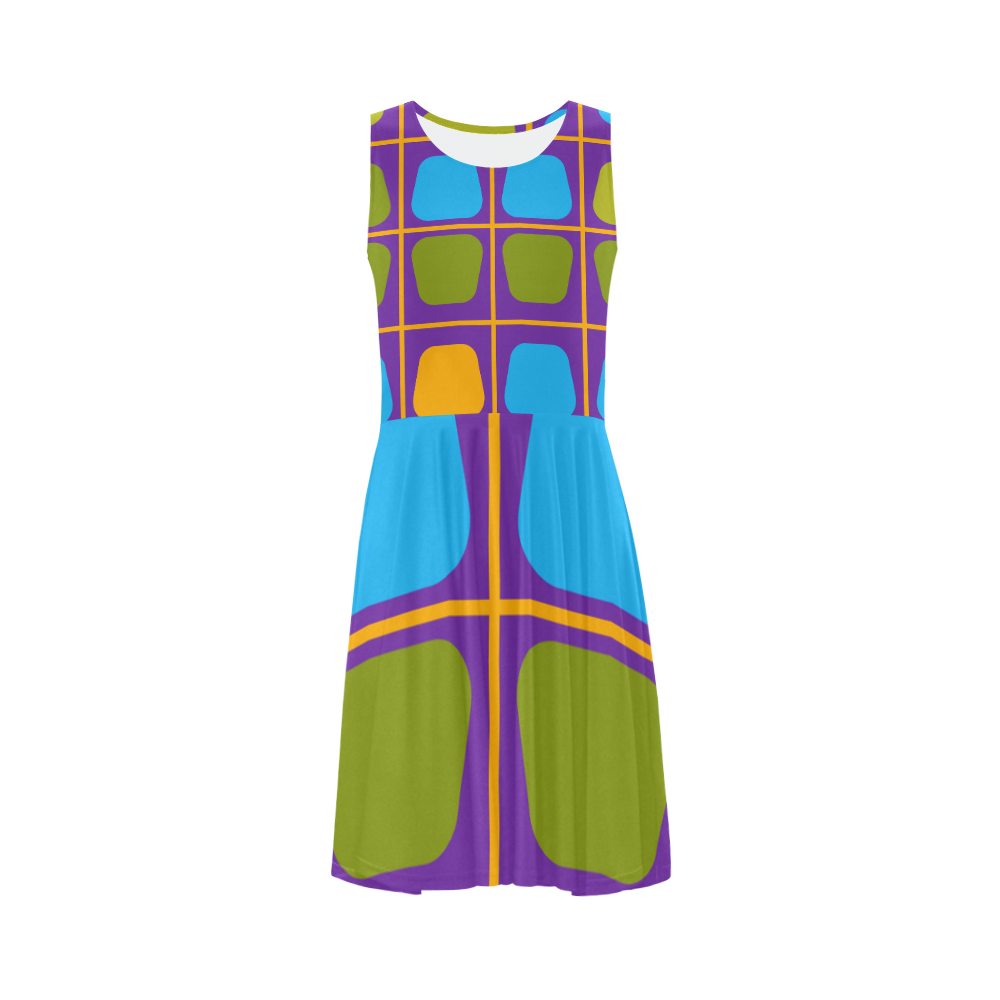 Shapes in squares pattern34 Sleeveless Ice Skater Dress (D19)