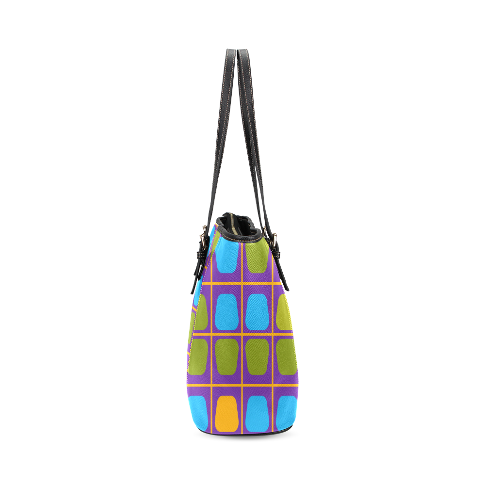 Shapes in squares pattern34 Leather Tote Bag/Large (Model 1640)